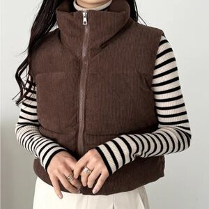 Ci Sono Chocolate Cropped Corduroy Padded Vest